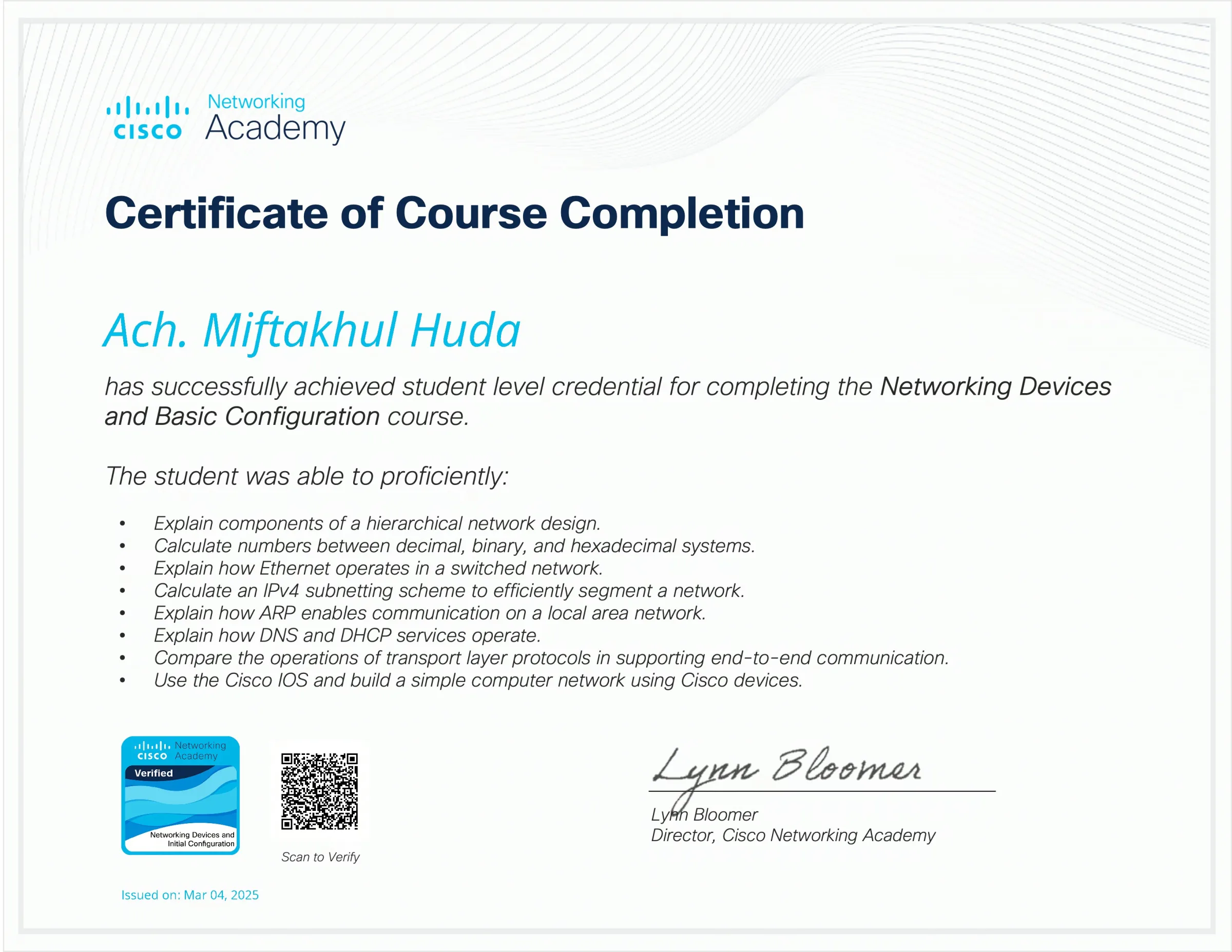 Sertifikat Networking Devices and Basic Configuration